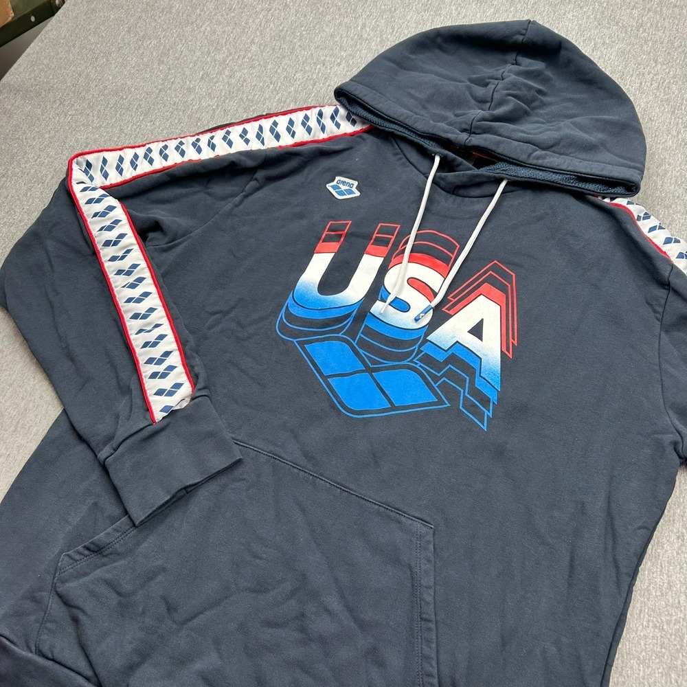 Arena Mark Spitz USA Hoodie Sweatshirt‎ Mens Large Blue Swimming Olympics Team